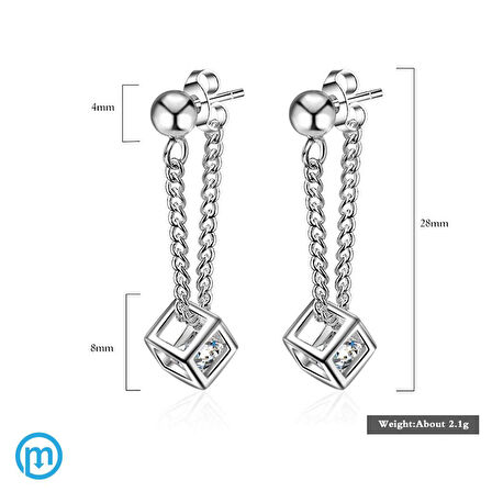 925 Ayar Gümüş Özel Tasarım Küp İçi Taşlı Küpe