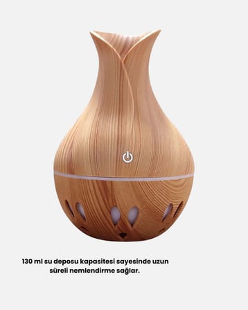 Aromaterapi Difüzör Ahşap Desenli ve Ultrasonik Nemlendirici LED Işıklı