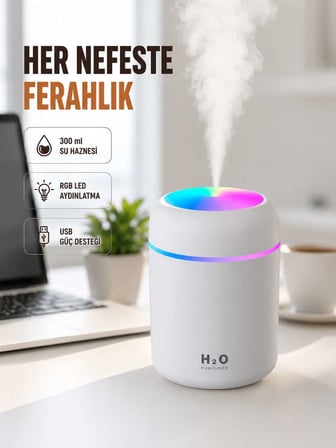 ABS Gövdeli 300ml USB Nemlendirici – Beyaz, Gri, Pembe Renk