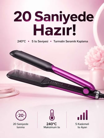 Saç Düzleştirici Isı Ayarlı Seramik Kaplama Döner Kablo Yıpranma Karşıtı