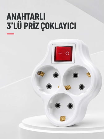 Duvar Tipi 3’lü Priz Çoklayıcı Kablosuz Anahtarlı Kompakt Priz Adaptörü