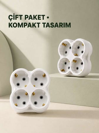 4’lü Priz Çoğaltıcı 2 Adet Set Kablosuz Duvar Tipi Priz Çoklayıcı Adaptör