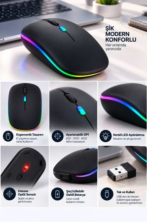 İnce Ergonomik Tasarım 2.4G Kablosuz LED Mouse