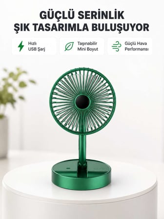 Katlanabilir Mini Fan – 3 Kademeli Soğutma, Şarjlı