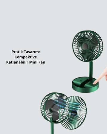 Katlanabilir Mini Fan – 3 Kademeli Soğutma, Şarjlı