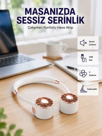 Katlanabilir Asılabilir Mini Fan USB Şarjlı 3 Kademeli Sessiz