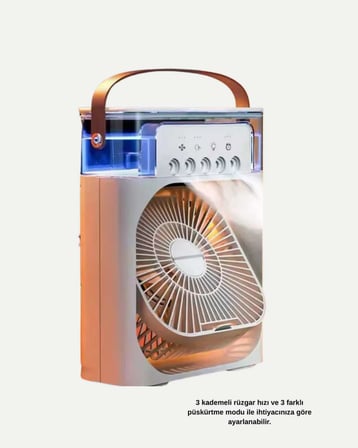 3’Ü 1 Arada Mini Klima Fan Usb Şarjlı, 7 Renk Gece Lambalı Ve Nemlendirici