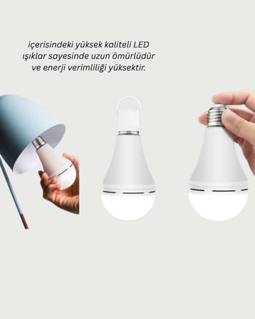 Yüksek Işık Güçlü Şarjlı LED Ampul E27 30W Enerji Tasarruflu