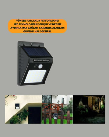 Montajlı Güneş Enerjili Duvar Tipi Aydınlatma – 8 Saat Çalışma Süresi