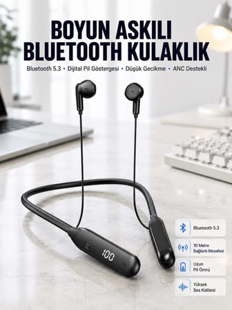 60 Saat Kablolu Boyun Askılı Dijital Göstergeli Bluetooth Kulaklığı Yeni Nesil