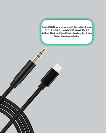 Lightning to 3.5mm Aux Ses Dönüştürücü Kablo 1 Metre Stereo Uyumlu