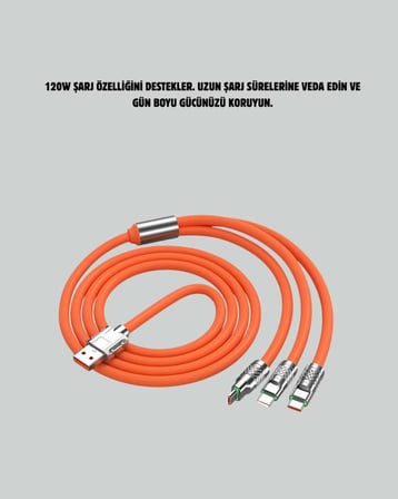 120 W Hızlı Çözüm Sunan 3'ü 1 USB Şarj Kablosu– Sağlam Gövde