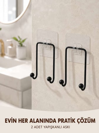 2'li Yapışkanlı Duvar Askısı Mutfak Banyo ve Ev İçin Askılık