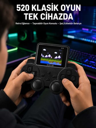 520 Oyunlu Taşınabilir El Oyun Konsolu TV Bağlantılı Şarjlı Gamepad