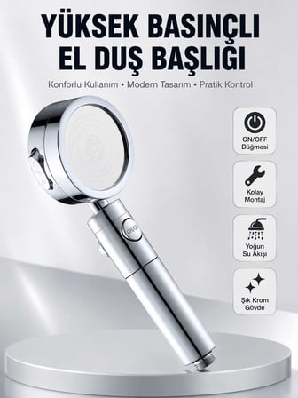 Kolay Montajlı 3 Modlu Yüksek Basınç Duş Başlığı