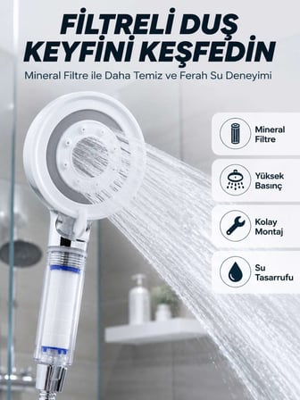 Şeffaf Filtre Hazneli Duş Başlığı Güçlü Akışlı Pratik Banyo Duşu