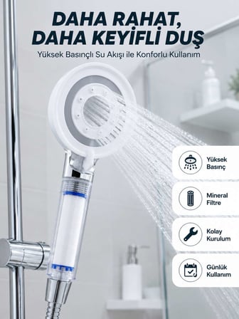 Yüksek Basınçlı Filtreli Duş Başlığı Mineral Filtreli Su Tasarruflu El Duşu