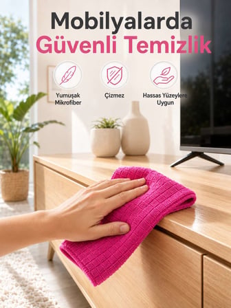 Çok Amaçlı Pembe Mikrofiber Bez Çizmeden Etkili Yüzey Temizliği
