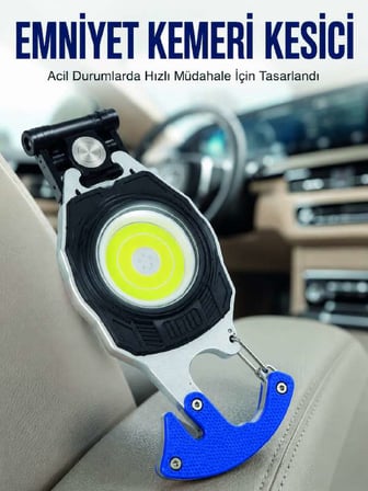 Şarjlı Acil Durum Feneri Elektronik Çakmak Tornavida ve Emniyet Kemeri Kesicili Taşınabilir El Fener