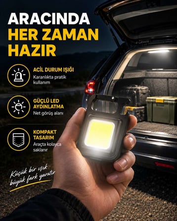 Süper Parlak 800 Lümen LED Fener – USB Şarjlı, 3 Işık Modlu, Mini Taşınabilir ve Anahtarlık Tipi Yen