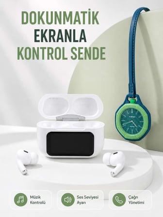 Bluetooth 5.4 Kablosuz Kulaklık Yeşil Askılı Analog Charm Saat İkili Set