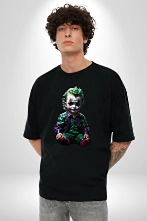 Bebek Joker Yapay Zeka Tasarımı Pamuklu Bisiklet Yaka Kadın Erkek Oversize Boyfriend Dijital Baskılı Siyah T-shirt