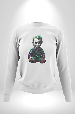 Bebek Joker Yapay Zeka Tasarımı Kadın Erkek  Beyaz Baskılı Sweatshirt 