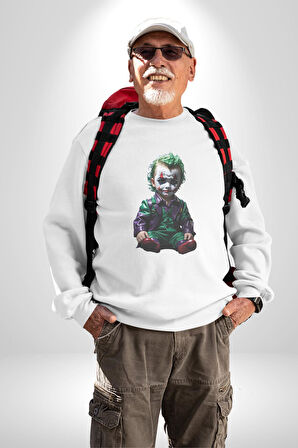 Bebek Joker Yapay Zeka Tasarımı Kadın Erkek  Beyaz Baskılı Sweatshirt 