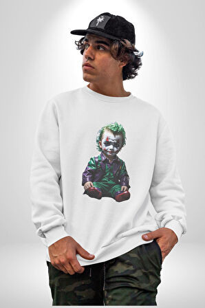 Bebek Joker Yapay Zeka Tasarımı Kadın Erkek  Beyaz Baskılı Sweatshirt 