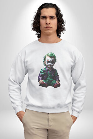 Bebek Joker Yapay Zeka Tasarımı Kadın Erkek  Beyaz Baskılı Sweatshirt 