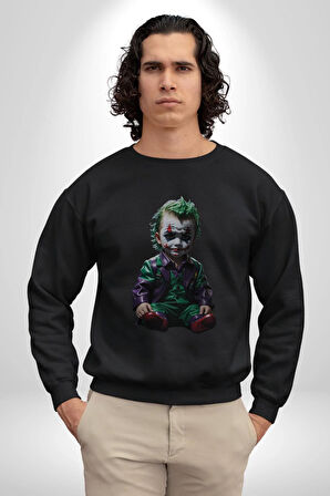 Bebek Joker Yapay Zeka Tasarımı Kadın Erkek  Siyah Baskılı Sweatshirt 