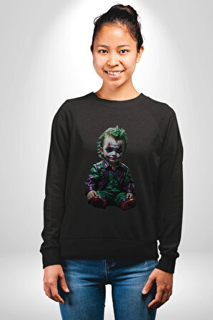 Bebek Joker Yapay Zeka Tasarımı Kadın Erkek  Siyah Baskılı Sweatshirt 