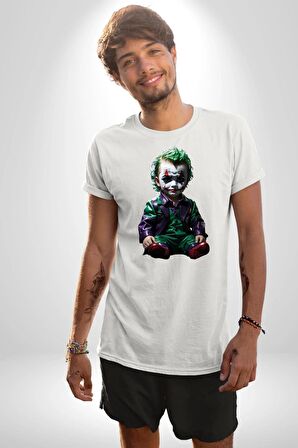 Bebek Joker Yapay Zeka Tasarımı Kadın Erkek Unisex Beyaz Organik Baskılı T-Shirt Penye Yüksek Kalite