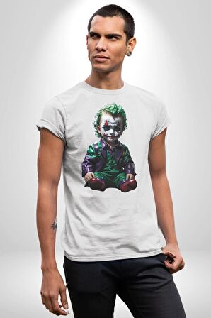 Bebek Joker Yapay Zeka Tasarımı Kadın Erkek Unisex Beyaz Organik Baskılı T-Shirt Penye Yüksek Kalite