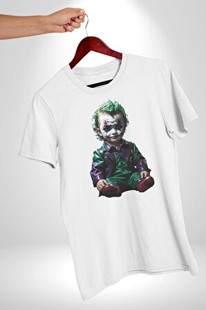 Bebek Joker Yapay Zeka Tasarımı Kadın Erkek Unisex Beyaz Organik Baskılı T-Shirt Penye Yüksek Kalite