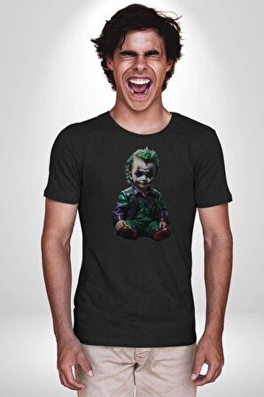 Bebek Joker Yapay Zeka Tasarımı Kadın Erkek Unisex Siyah Organik Baskılı T-Shirt Penye Yüksek Kalite