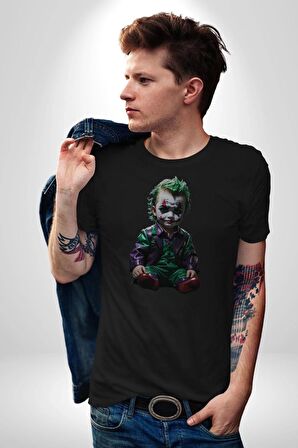 Bebek Joker Yapay Zeka Tasarımı Kadın Erkek Unisex Siyah Organik Baskılı T-Shirt Penye Yüksek Kalite