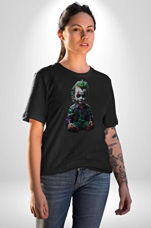 Bebek Joker Yapay Zeka Tasarımı Kadın Erkek Unisex Siyah Organik Baskılı T-Shirt Penye Yüksek Kalite