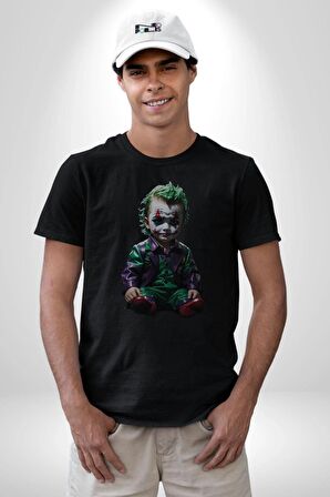 Bebek Joker Yapay Zeka Tasarımı Kadın Erkek Unisex Siyah Organik Baskılı T-Shirt Penye Yüksek Kalite