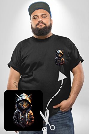 Hip Hop Gençlik Kedi Çeket Siyah Büyük Beden Kadın Basic Minimal Baskılı Tişört