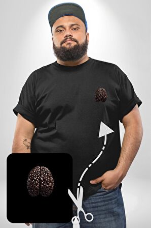 Kuru Kahve Çekirdeği Beyin  Siyah Büyük Beden Kadın Basic Minimal Baskılı Tişört
