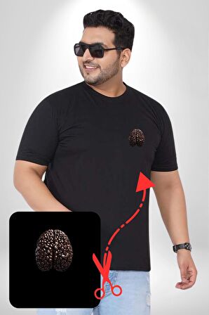 Kuru Kahve Çekirdeği Beyin  Siyah Büyük Beden Kadın Basic Minimal Baskılı Tişört
