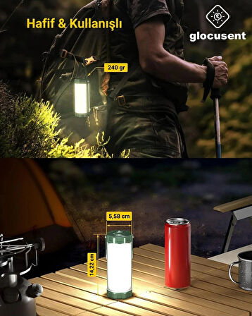 Glocusent Kamp Feneri Lambası 120 Saat Şarjlı Kullanım, Ip68 Su Geçirmez, Kamp, Deprem Çantası Feneri Ve Afet