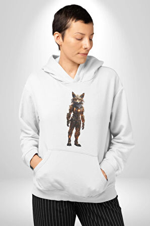 Yapay Zeka Kurt Robot İnsan  Kadın Erkek  Beyaz Kapüşonlu Sweatshirt Hoodie