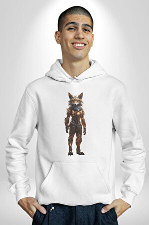 Yapay Zeka Kurt Robot İnsan  Kadın Erkek  Beyaz Kapüşonlu Sweatshirt Hoodie