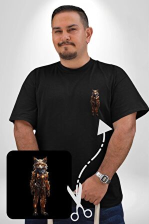 Yapay Zeka Kurt Robot İnsan  Siyah Büyük Beden Kadın Basic Minimal Baskılı Tişört