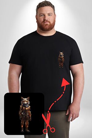 Yapay Zeka Kurt Robot İnsan  Siyah Büyük Beden Kadın Basic Minimal Baskılı Tişört