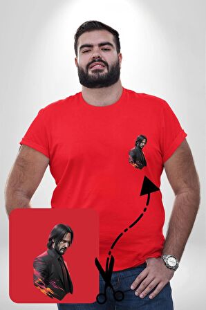 John Wick Karakter  Kırmızı Büyük Beden Kadın Basic Minimal Baskılı Tişört