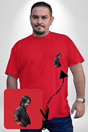 John Wick Karakter  Kırmızı Büyük Beden Kadın Basic Minimal Baskılı Tişört