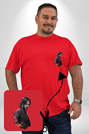 John Wick Karakter  Kırmızı Büyük Beden Kadın Basic Minimal Baskılı Tişört